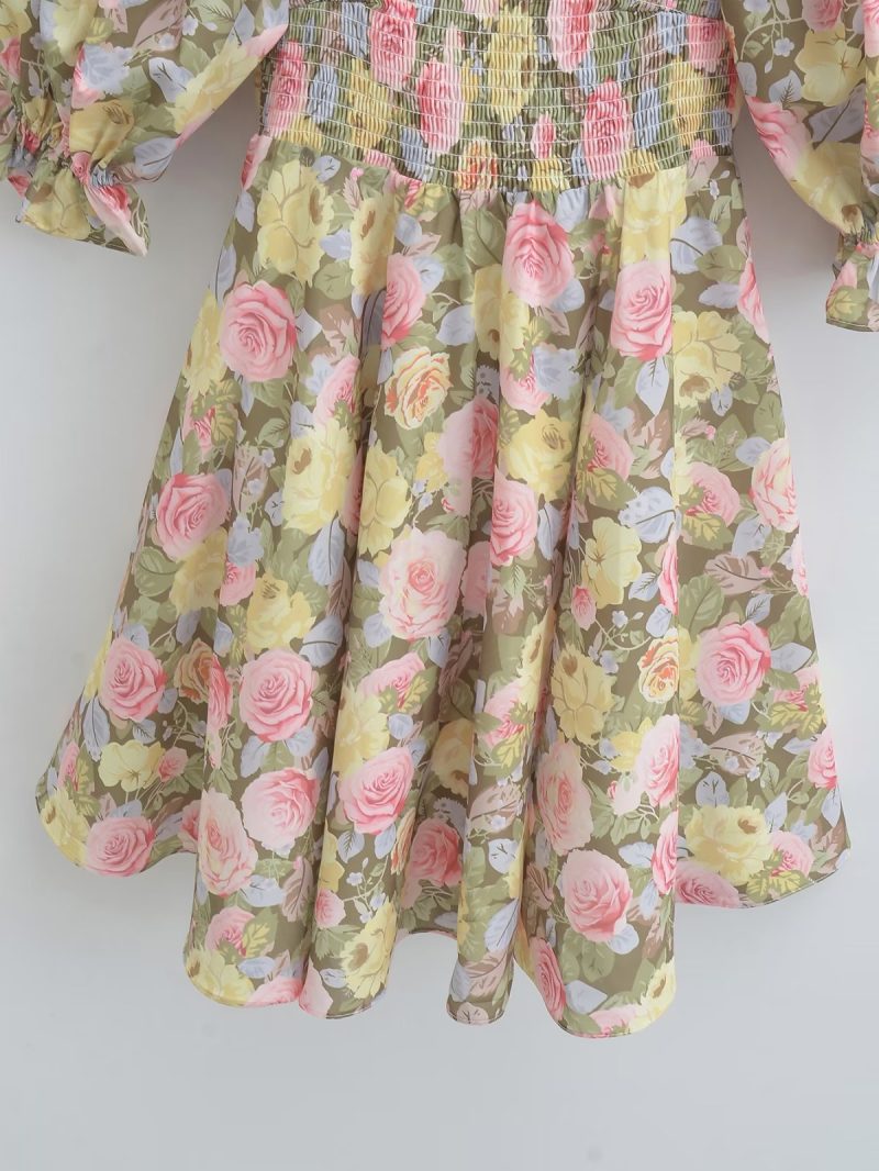 Chic Colorful Rose Print Vacation Dress Women - Image 3