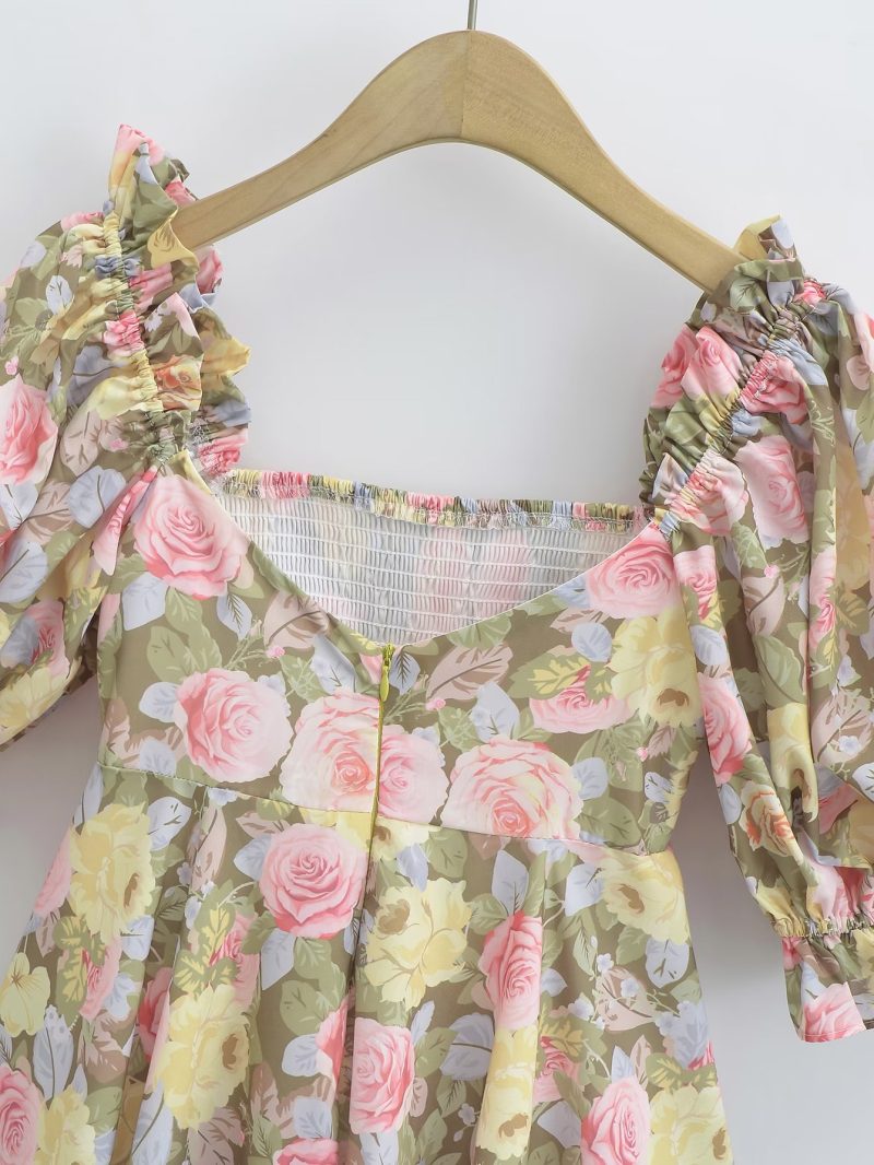 Chic Colorful Rose Print Vacation Dress Women - Image 4
