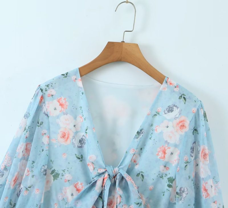 Printed Ruffle Dress with Bow Waist Winter - Image 4