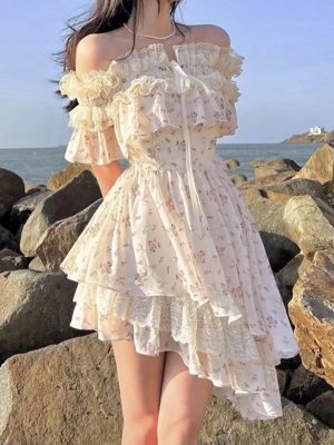 Asymmetric Swing Floral Dress for Summer Vacation