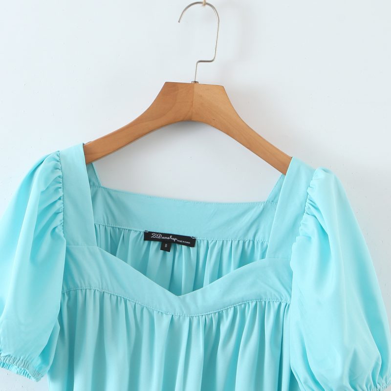 Retro Puff Sleeve Belted Waist Flounce Dress - Image 4