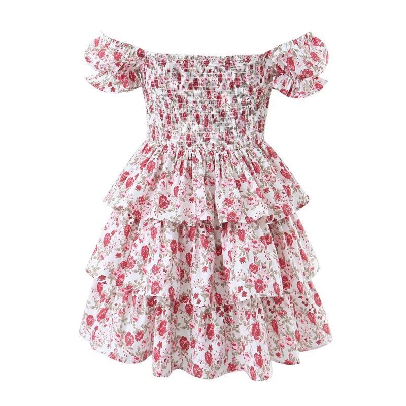 Off-Shoulder Floral Tiered Lace Crisscross Dress - Image 3