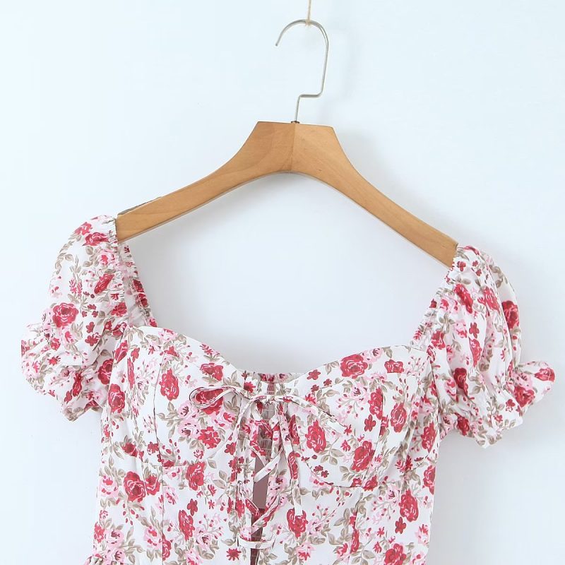 Off-Shoulder Floral Tiered Lace Crisscross Dress - Image 4
