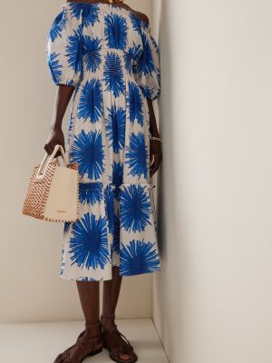 Blue Floral Short Sleeve Spring Midi Dress