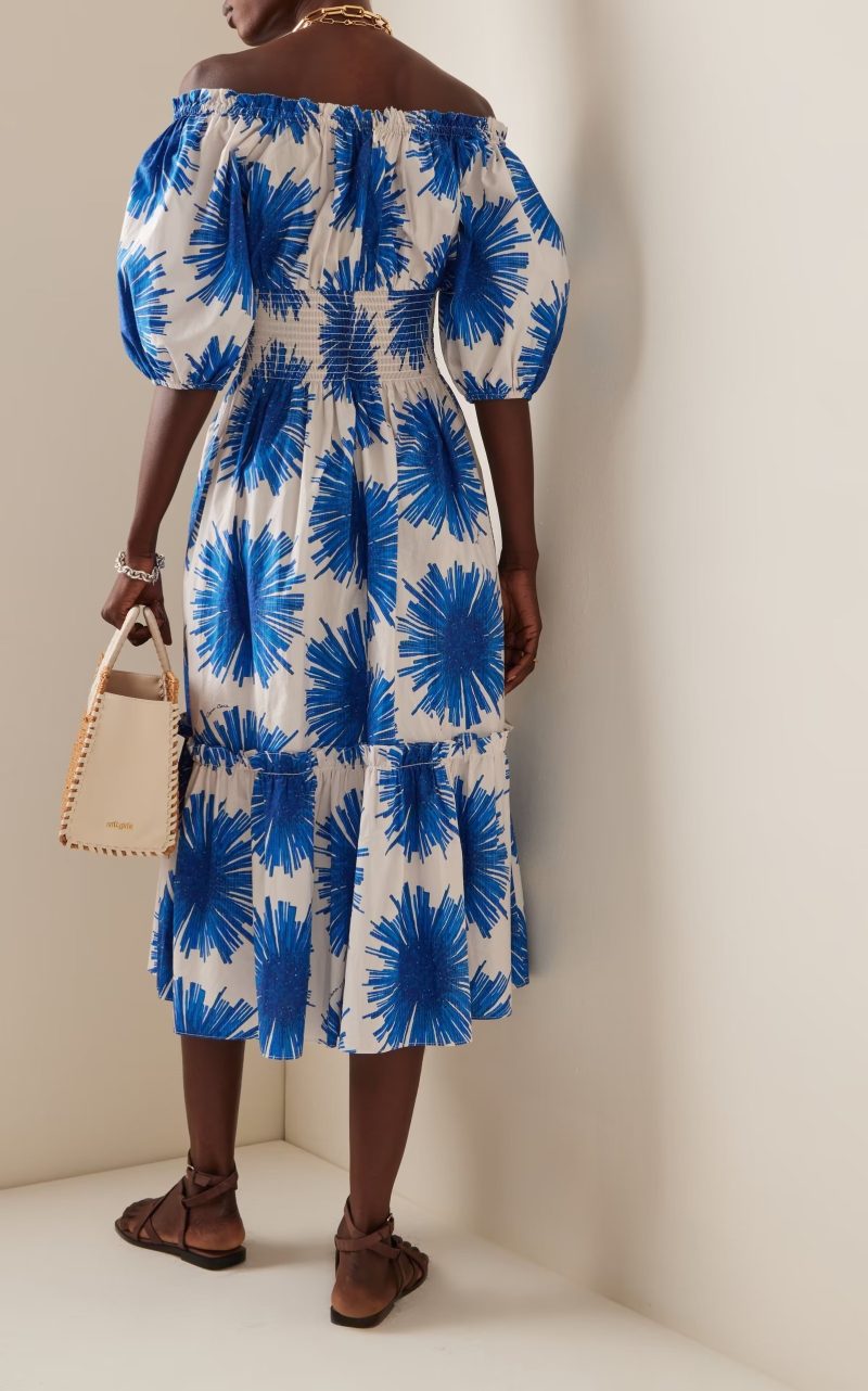 Blue Floral Short Sleeve Spring Midi Dress - Image 2