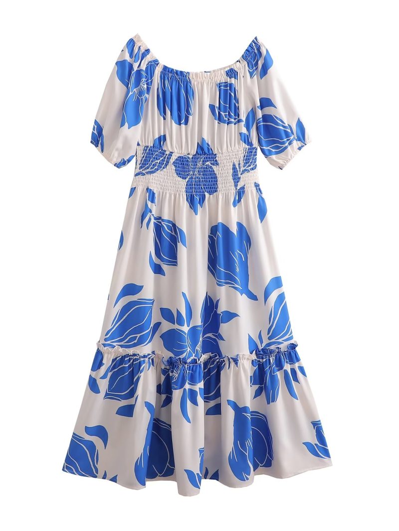 Blue Floral Short Sleeve Spring Midi Dress - Image 3