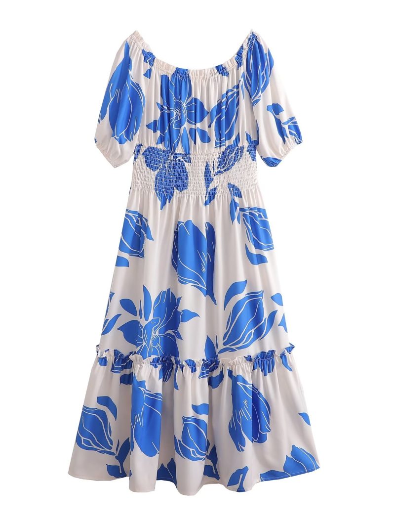 Blue Floral Short Sleeve Spring Midi Dress - Image 4