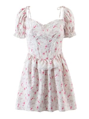French Floral Lace Stitch Slim Fit Dress
