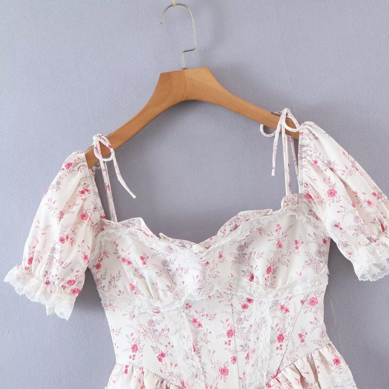 French Floral Lace Stitch Slim Fit Dress - Image 3