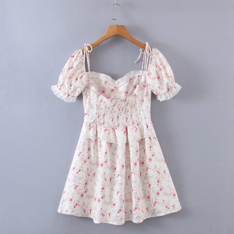 French Floral Lace Stitch Slim Fit Dress - Image 4