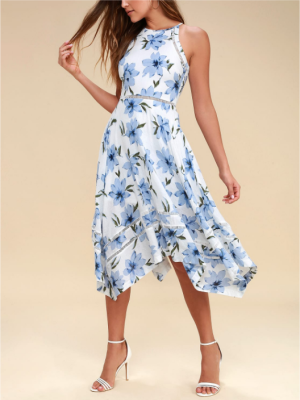 Elegant Floral Slimming Waist A-Line Dress