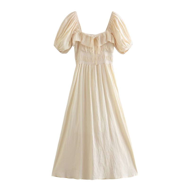 Ruffled Square Neck Elastic Waist Spring Dress - Image 3
