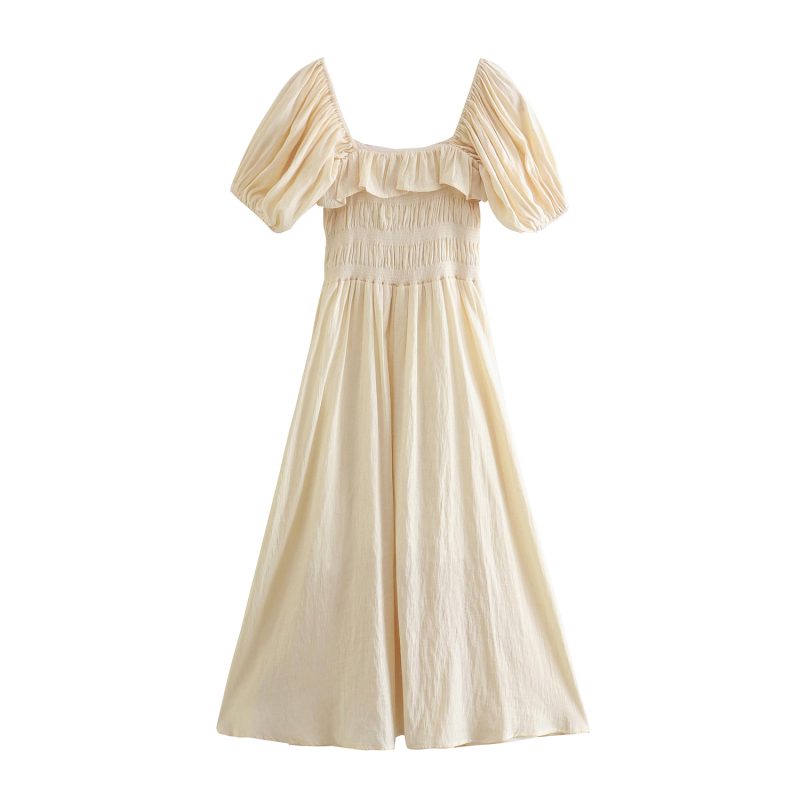 Ruffled Square Neck Elastic Waist Spring Dress - Image 4