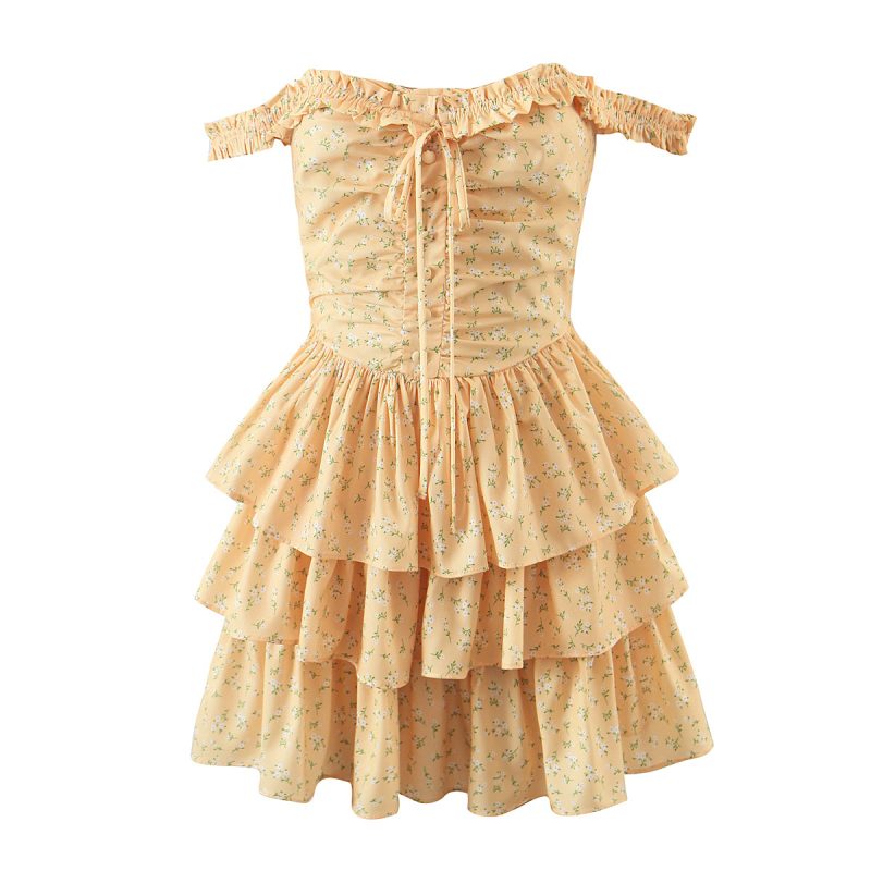 Off-Shoulder Ruffled Printed Short Summer Dress - Image 2