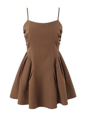 Solid Color Pleated Waist Suspender Dress