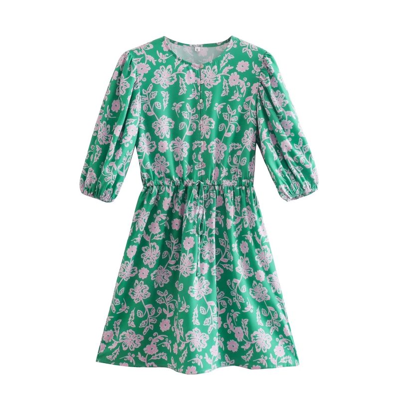 Three-Quarter Sleeve Printed Dress – Slimming - Image 2