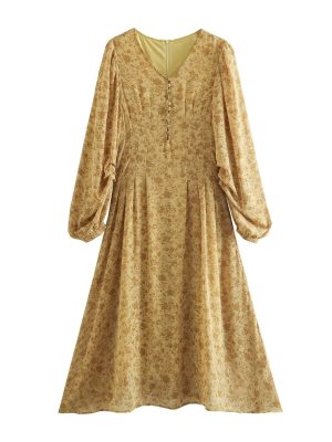 Vintage French Floral Waist Dress for Women