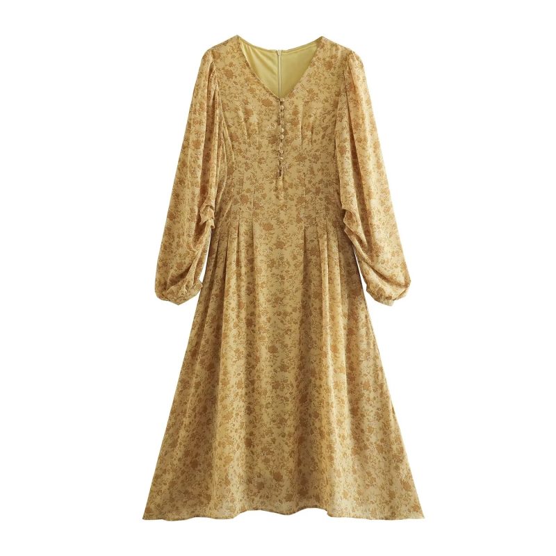 Vintage French Floral Waist Dress for Women
