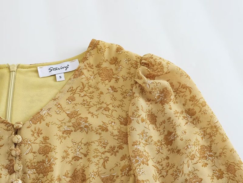 Vintage French Floral Waist Dress for Women - Image 3