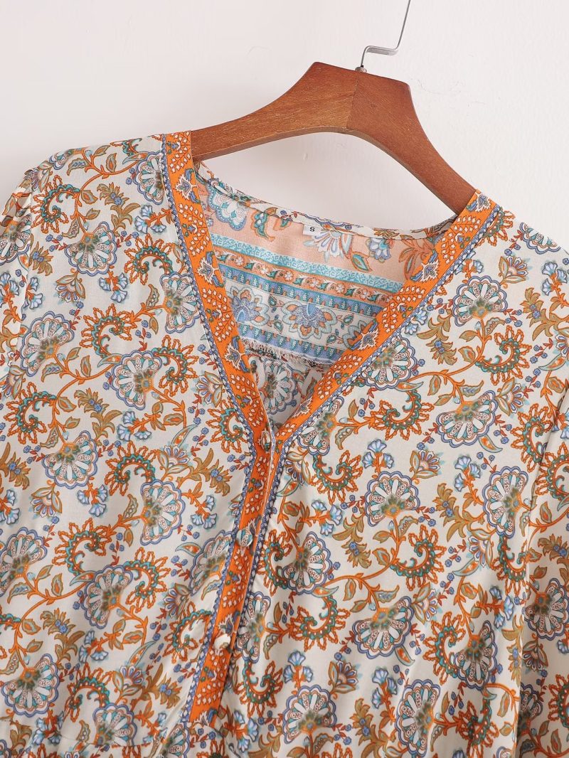 Bohemian V-Neck Bell Sleeve Swing Dress - Image 3