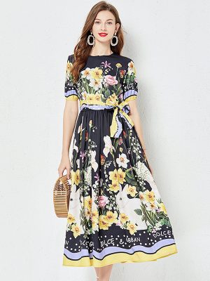 Floral Print Swing A-Line Summer Dress Women