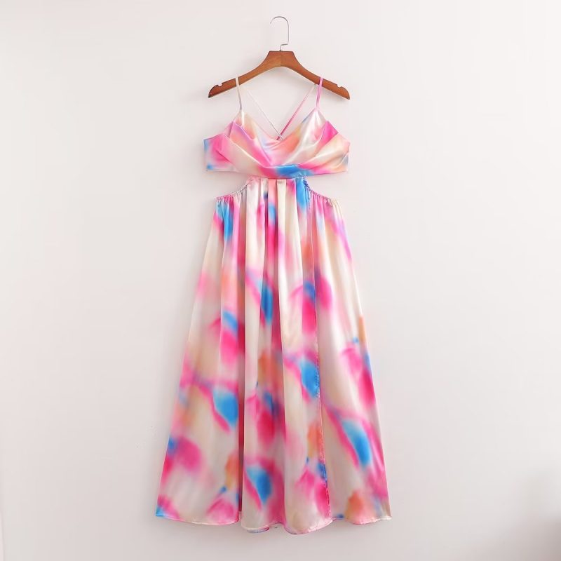 High Waist Backless Tie-Dye Dress Women