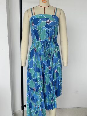 Spring Printed Maxi Dress with Straps