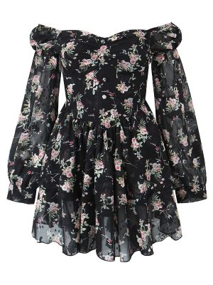 Hepburn Style Floral Silk Vacation Midi Dress