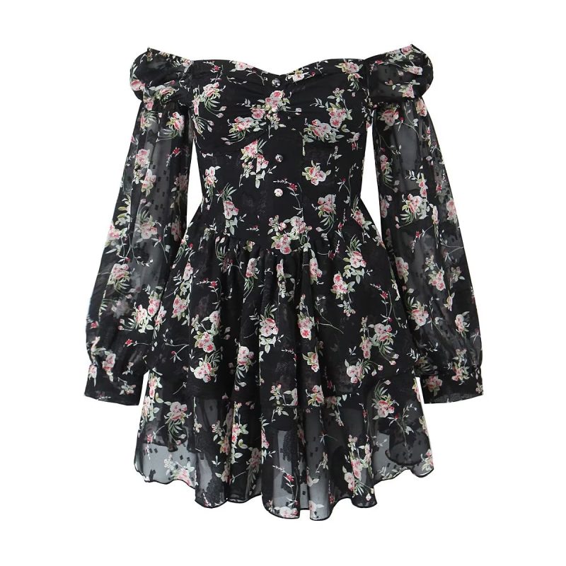 Hepburn Style Floral Silk Vacation Midi Dress