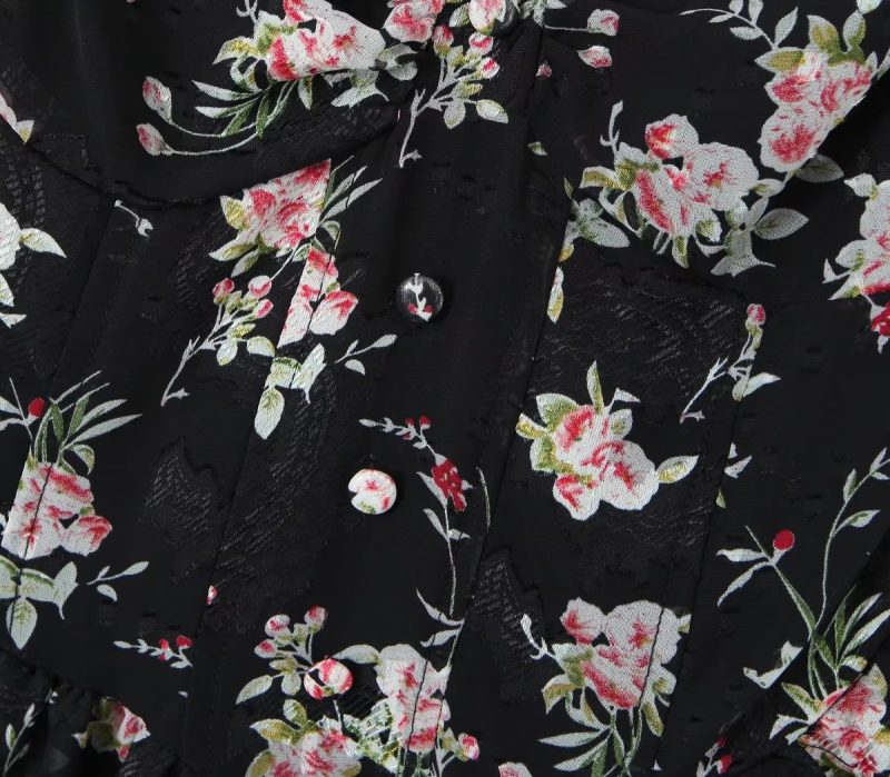 Hepburn Style Floral Silk Vacation Midi Dress - Image 3