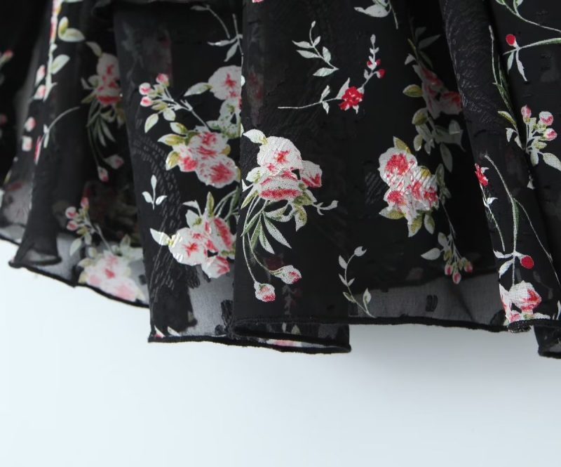 Hepburn Style Floral Silk Vacation Midi Dress - Image 4