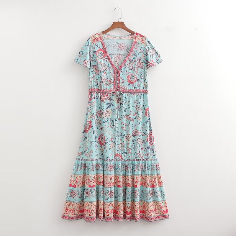 Vacation Beach Print Waist Controlled Summer Dress