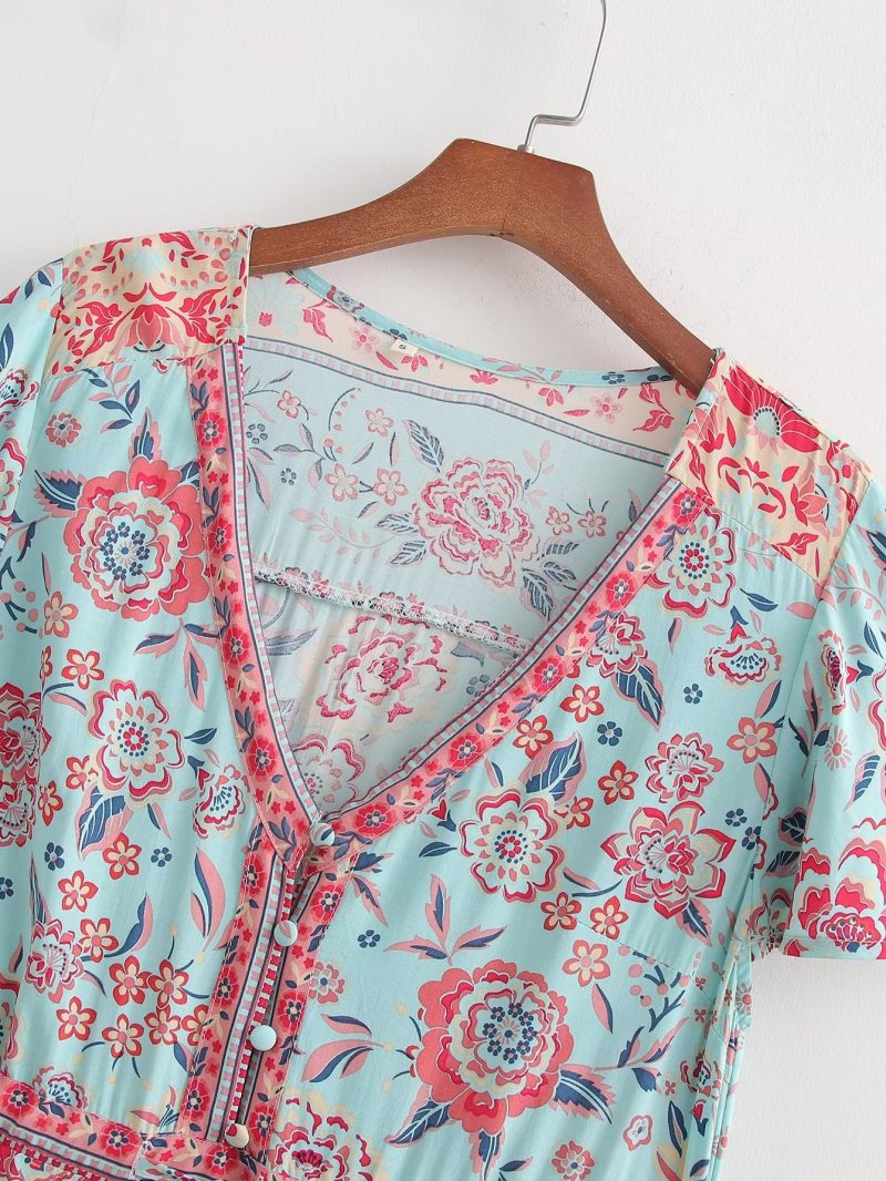 Vacation Beach Print Waist Controlled Summer Dress - Image 2