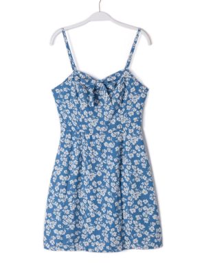 Summer Floral Bow Strap Mini Dress Women