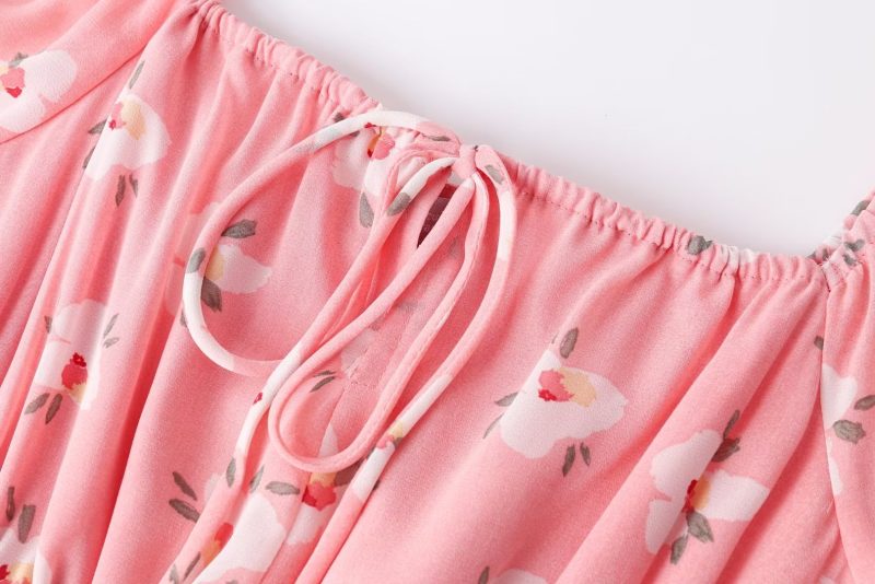 Pink Cutout Tie Front Lotus Leaf Dress - Image 3