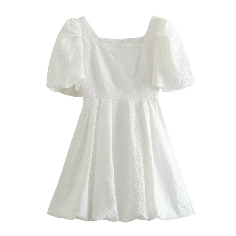 Elegant Embossed Short Sleeve A-Line Dress