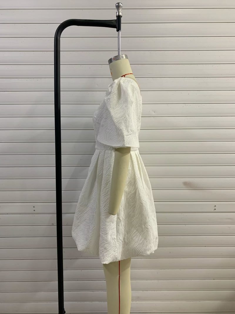 Elegant Embossed Short Sleeve A-Line Dress - Image 4