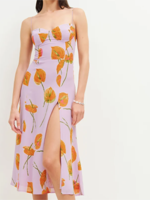 Sexy Printed Tube Top Slit Midi Dress