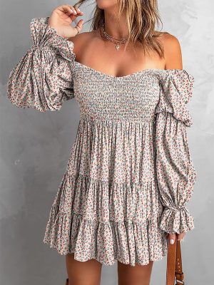 Autumn Off-Shoulder Pleated A-Line Dress