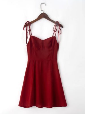 Spring Slim Fit Red Suspender Dress