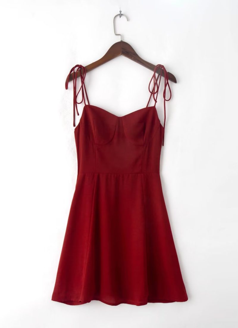 Spring Slim Fit Red Suspender Dress