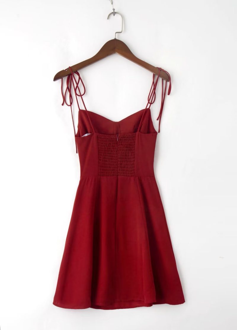 Spring Slim Fit Red Suspender Dress - Image 2
