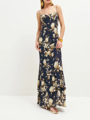 Retro Printed Spaghetti Strap Midi Dress