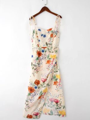 Backless Spaghetti Strap Printed Dress Women