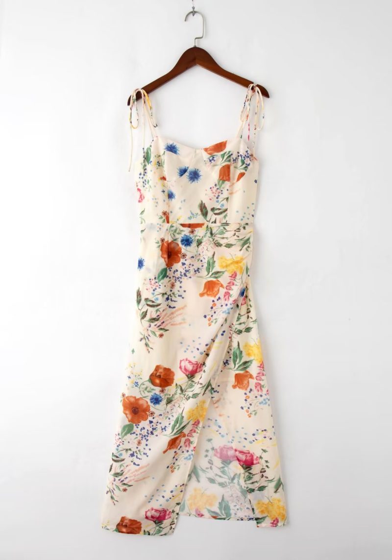 Backless Spaghetti Strap Printed Dress Women