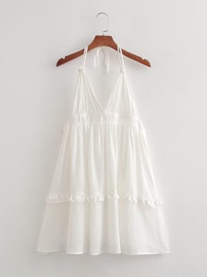 French Backless V-Neck High Waist Dress