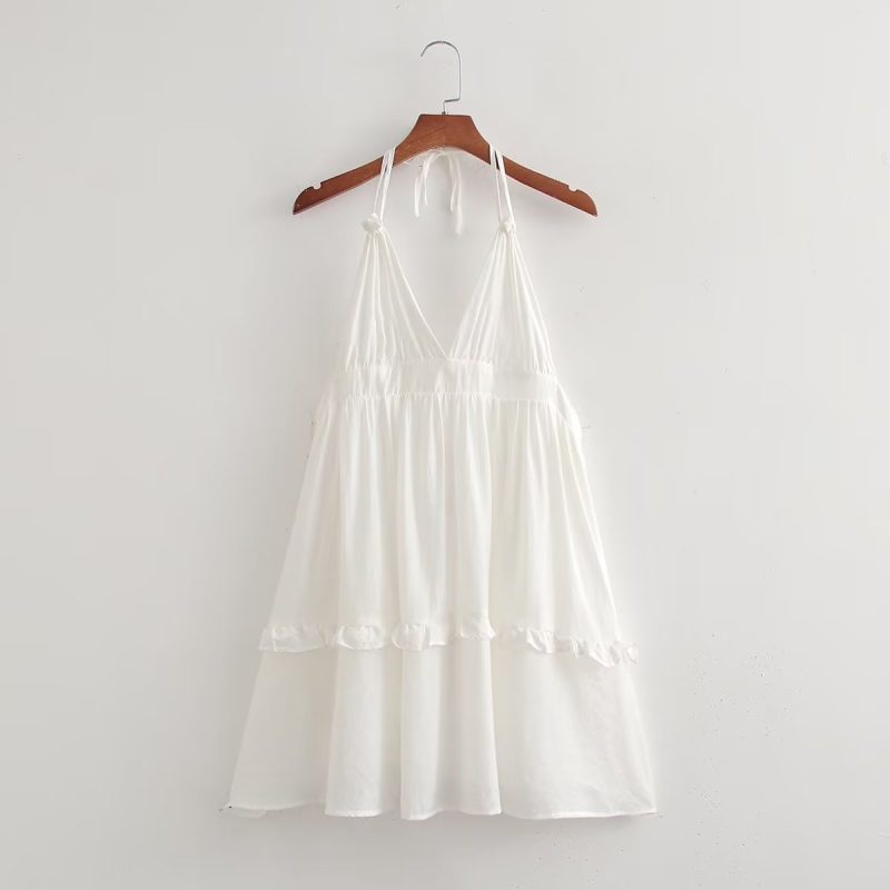 French Backless V-Neck High Waist Dress