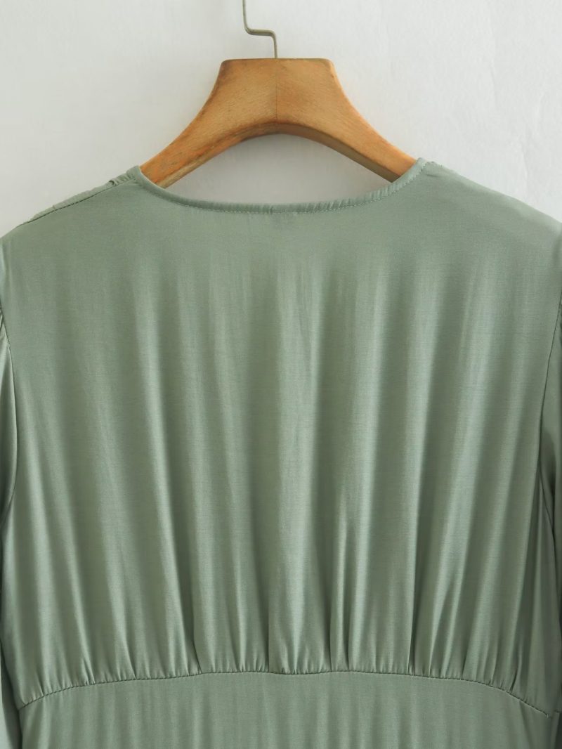 Elegant V-Neck Pleated High Waist Dress - Image 4