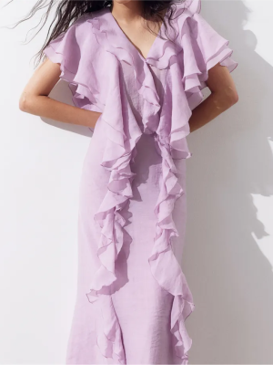 French V-Neck Ruffled Loose Maxi Dress