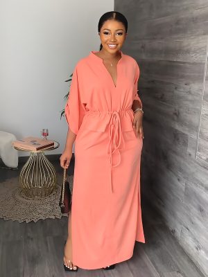 Women's Casual Waist Trimming Slit Work Dress